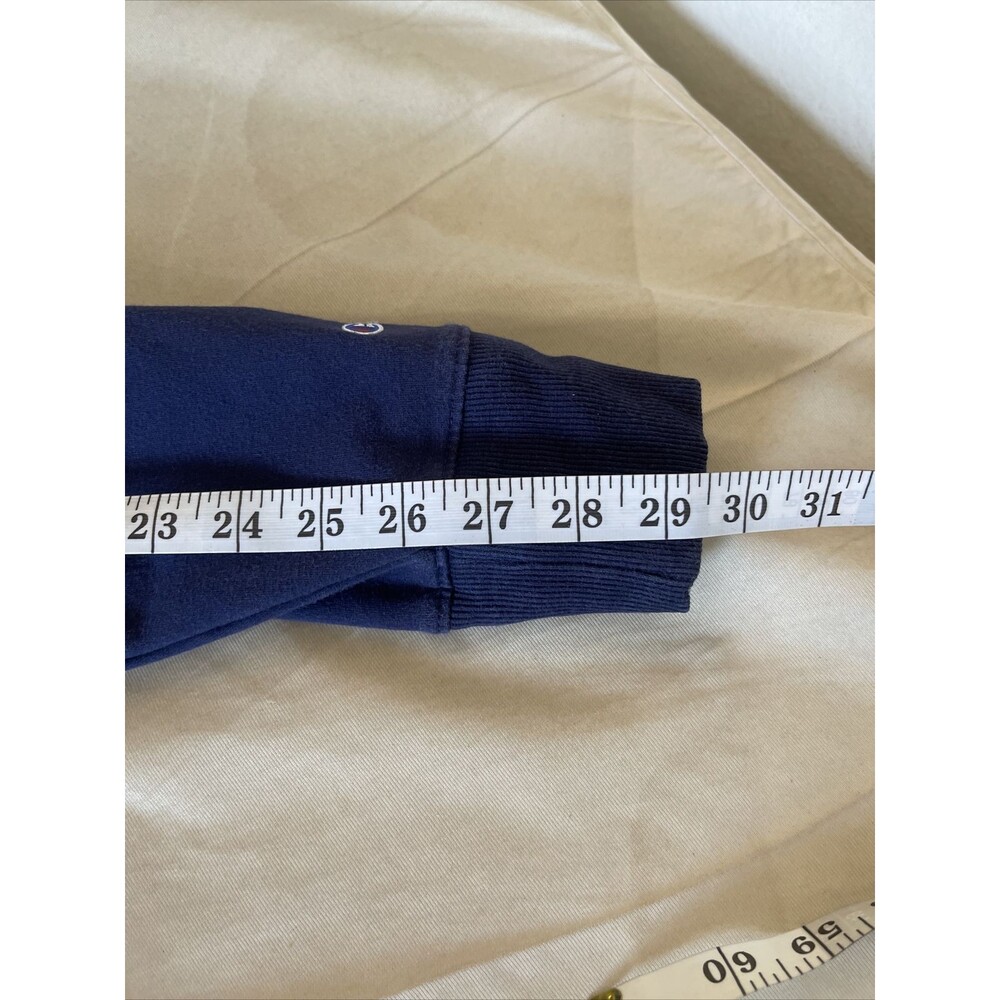 Champion Heritage Crewneck Sweatshirt Navy Blue Spellout Sleeve Stripe Sz Medium - Picture 13 of 13